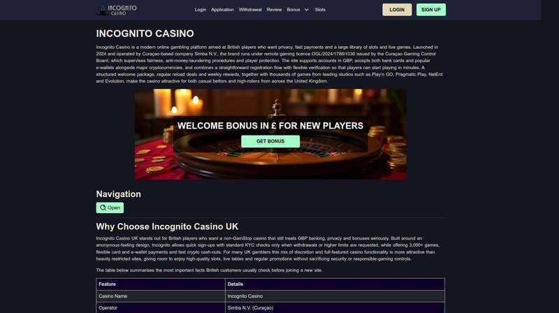 Discover the Thrills of Incognito Casino UK: Review and Login Guide